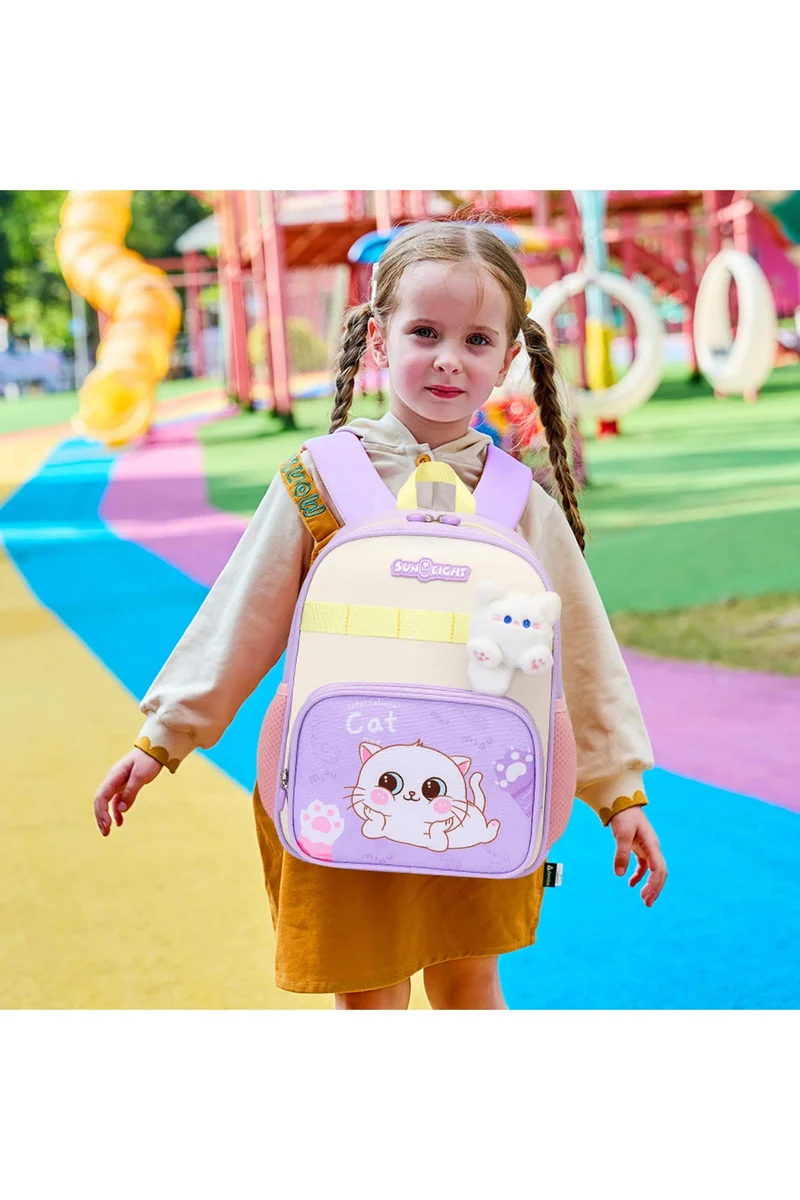 صن إيت Premium 12-inch Light Weight School Backpack Water Resistant Polyester Cute Kitten Cartoon Daypack for Girls, SE22248, Purple